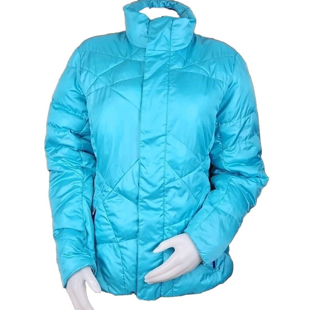 Spyder Thermaweb Jacket Womens Large Aqua Puffer Performance Full Zip Storm Flap